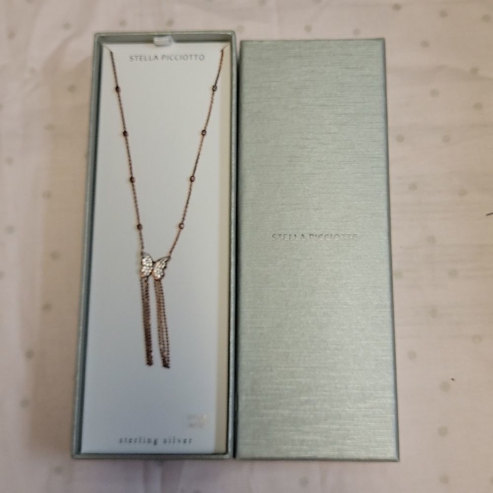 New Stella Picciotto sterling silver butterfly tassle rose gold necklace - Picture 3 of 5
